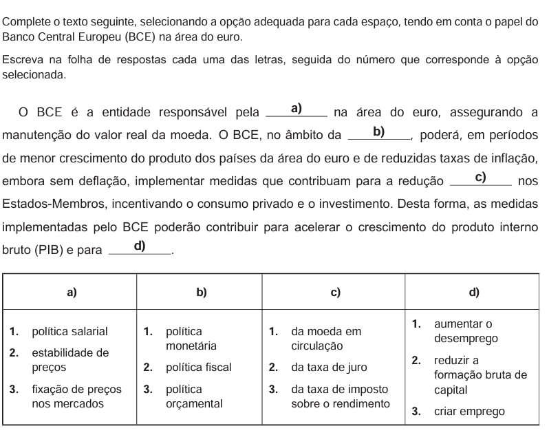 Ficha 25 - Preparação Exame Economia