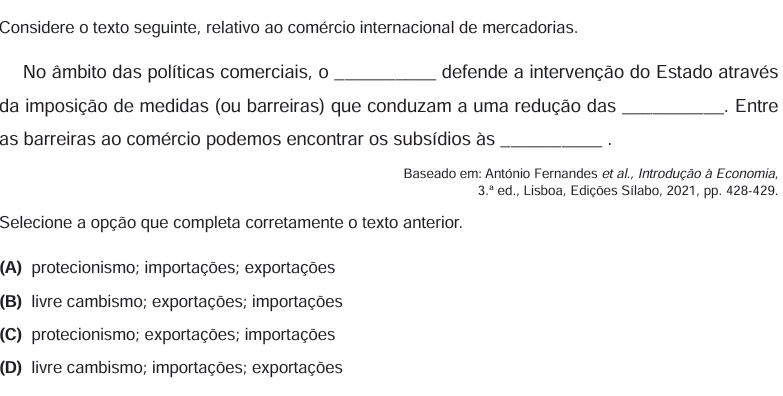 Ficha 25 - Preparação Exame Economia